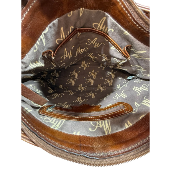 American West Brown Tooled Leather Shoulder Bag With Dust Bag - Picture 8 of 13